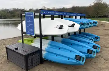 SUPs & Kayak rental Rack at Island Lake Rec Area